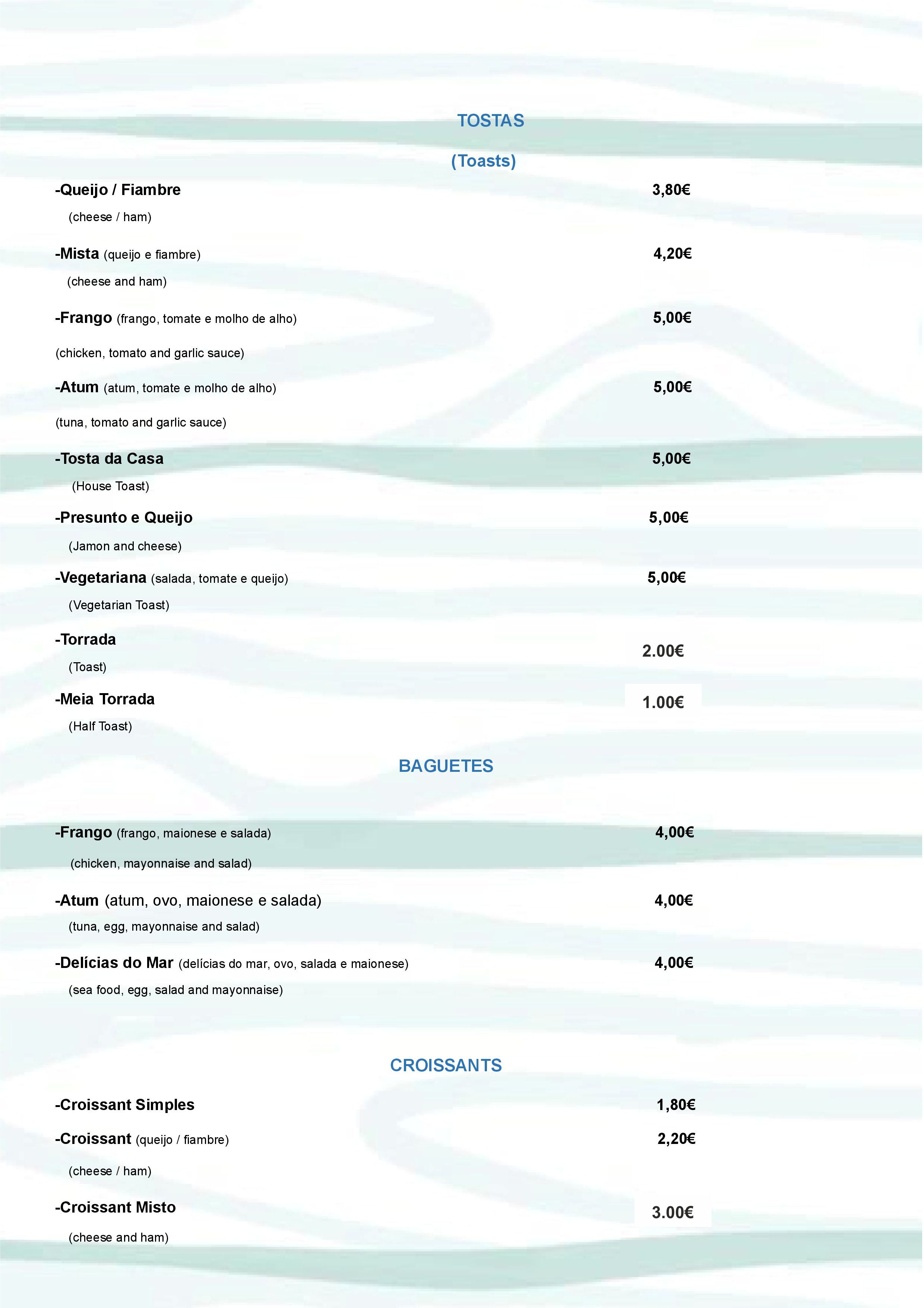 Menu SNACK-BAR DA BAIXA página 1