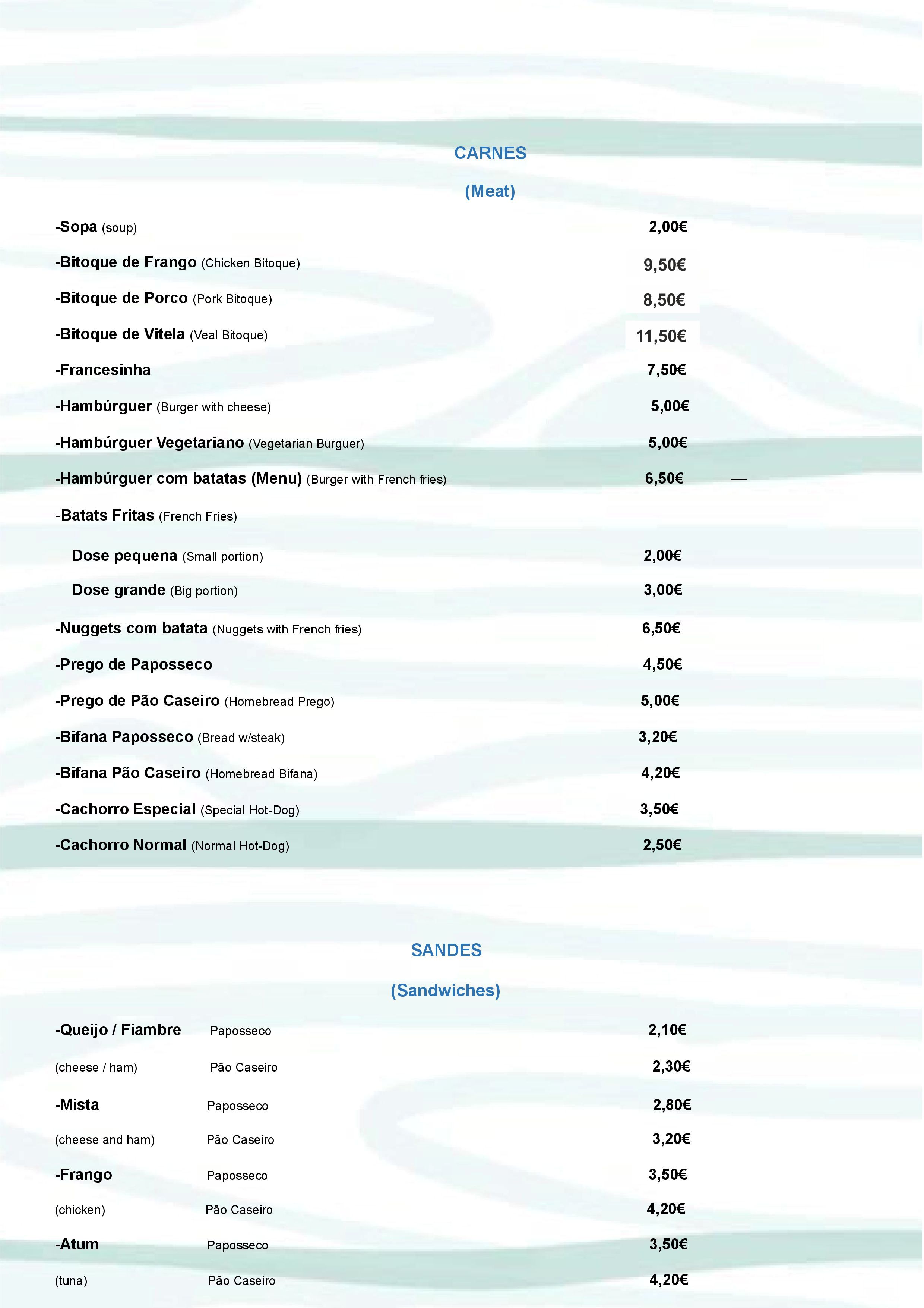 Menu SNACK-BAR DA BAIXA página 2