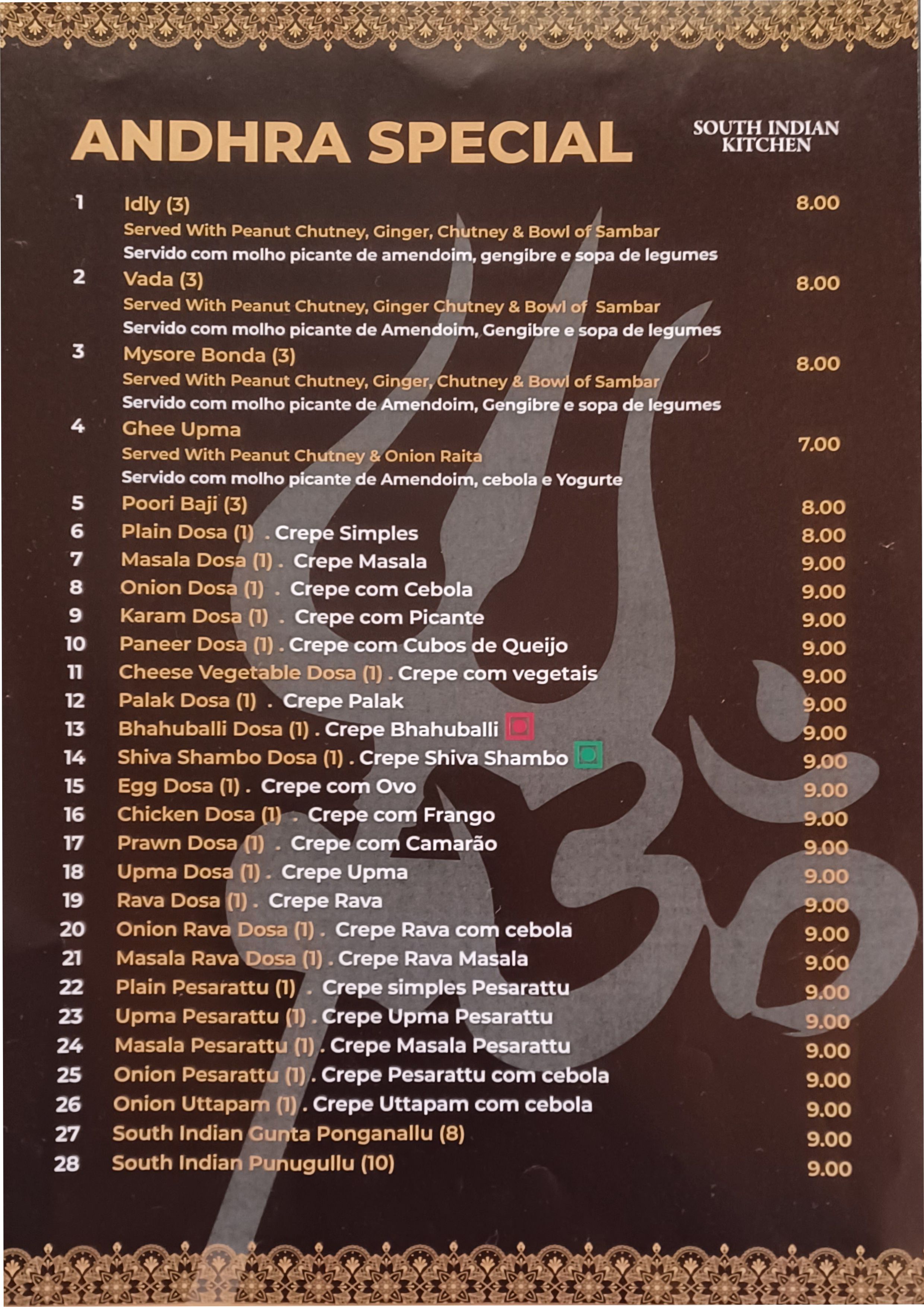Menu SOUTH INDIAN página 2