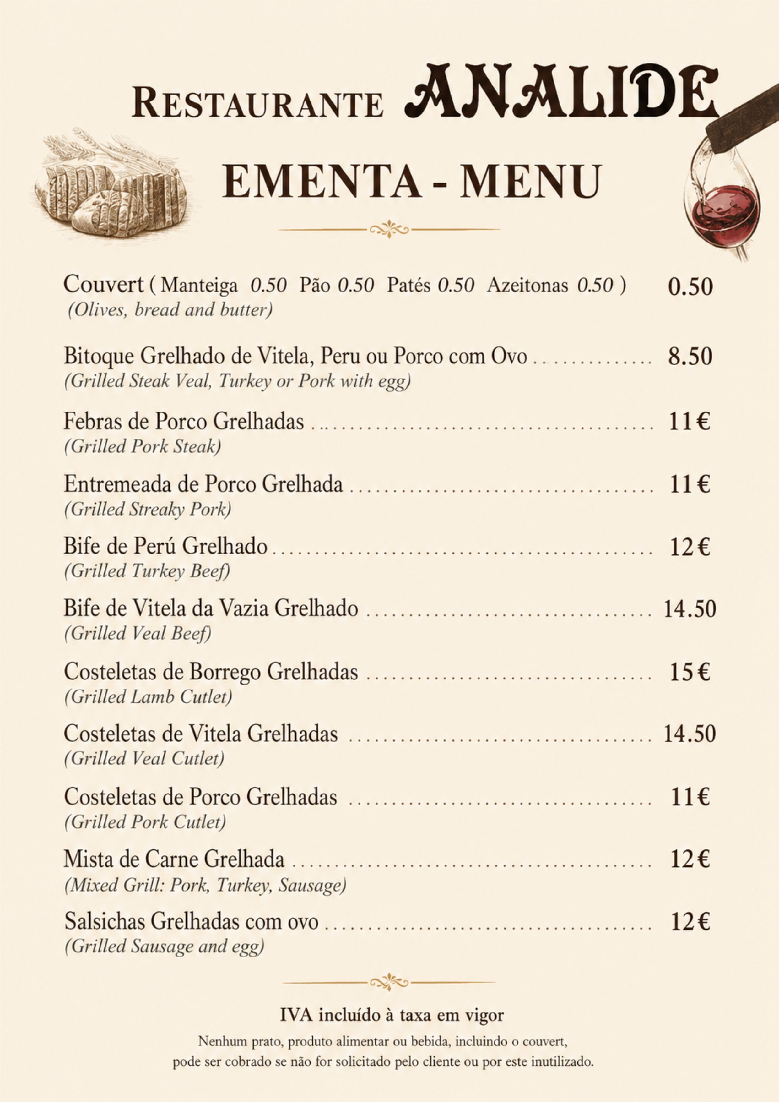 Menu RESTAURANTE ANALIDE página 1