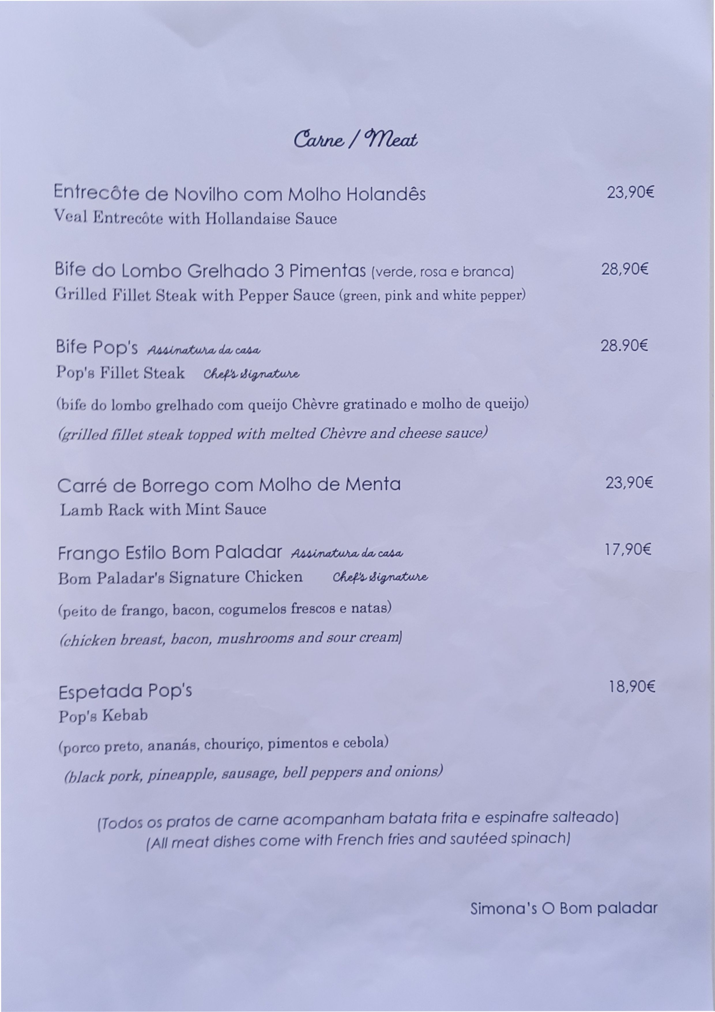 Menu RESTAURANTE BOM PALADAR página 2