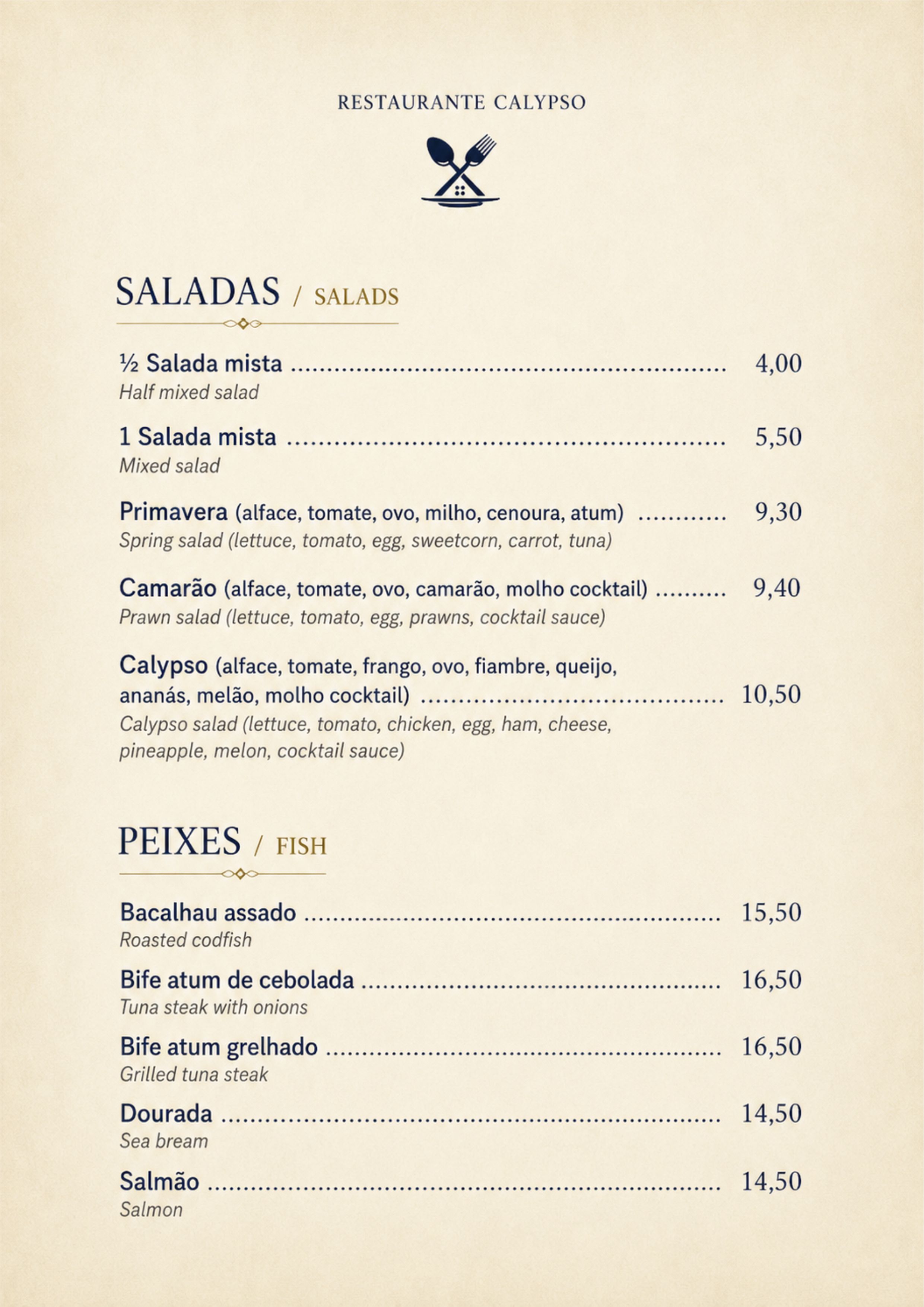 Menu RESTAURANTE CALYPSO página 2