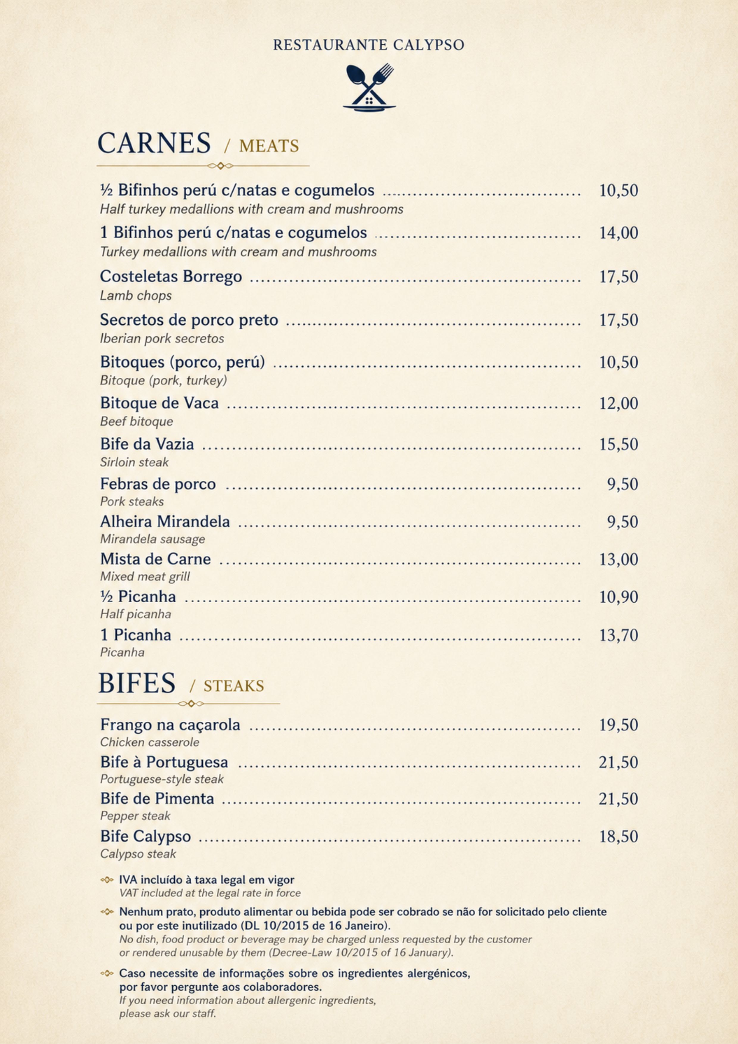Menu RESTAURANTE CALYPSO página 3