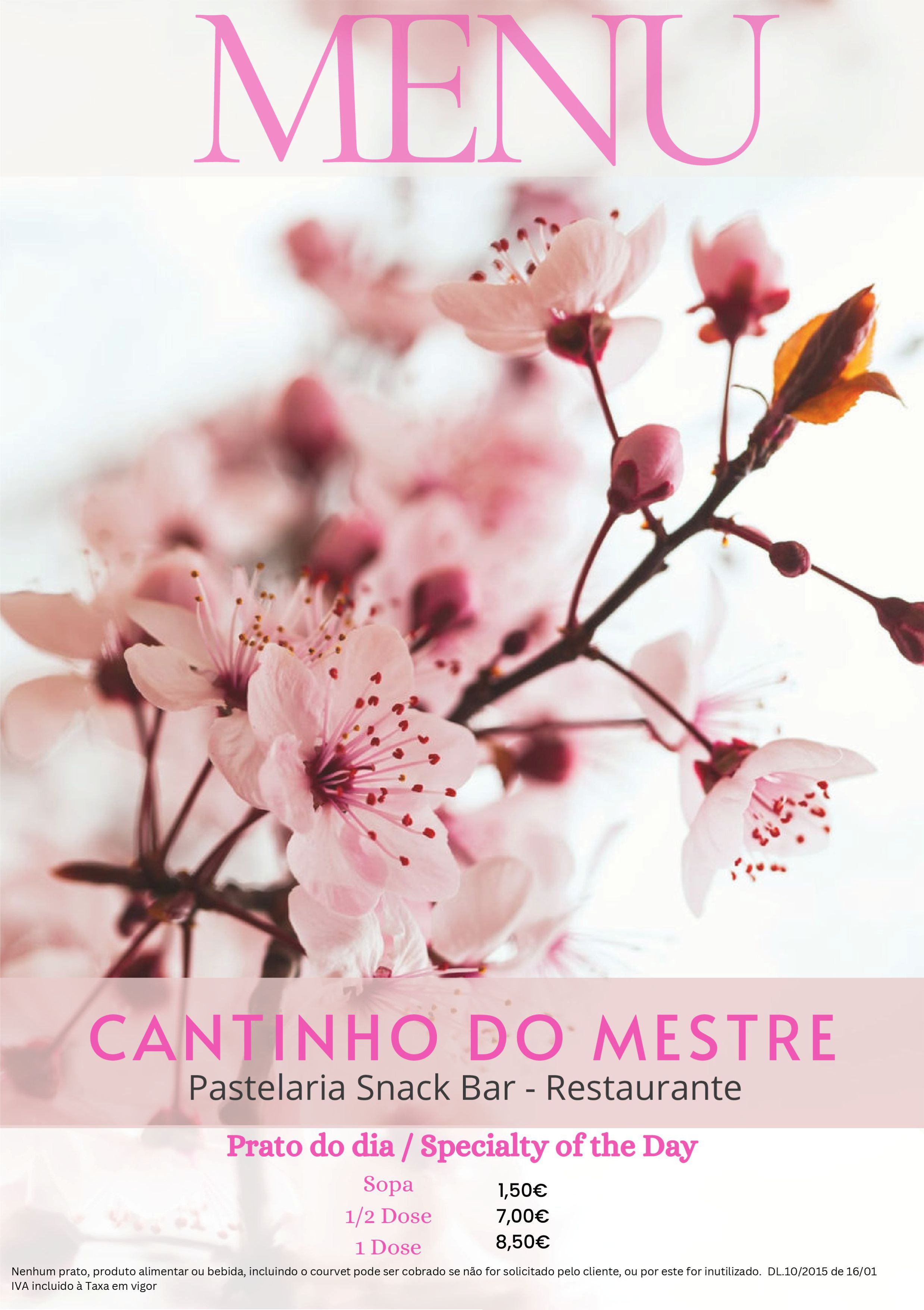 Menu RESTAURANTE CANTINHO DO MESTRE página 1