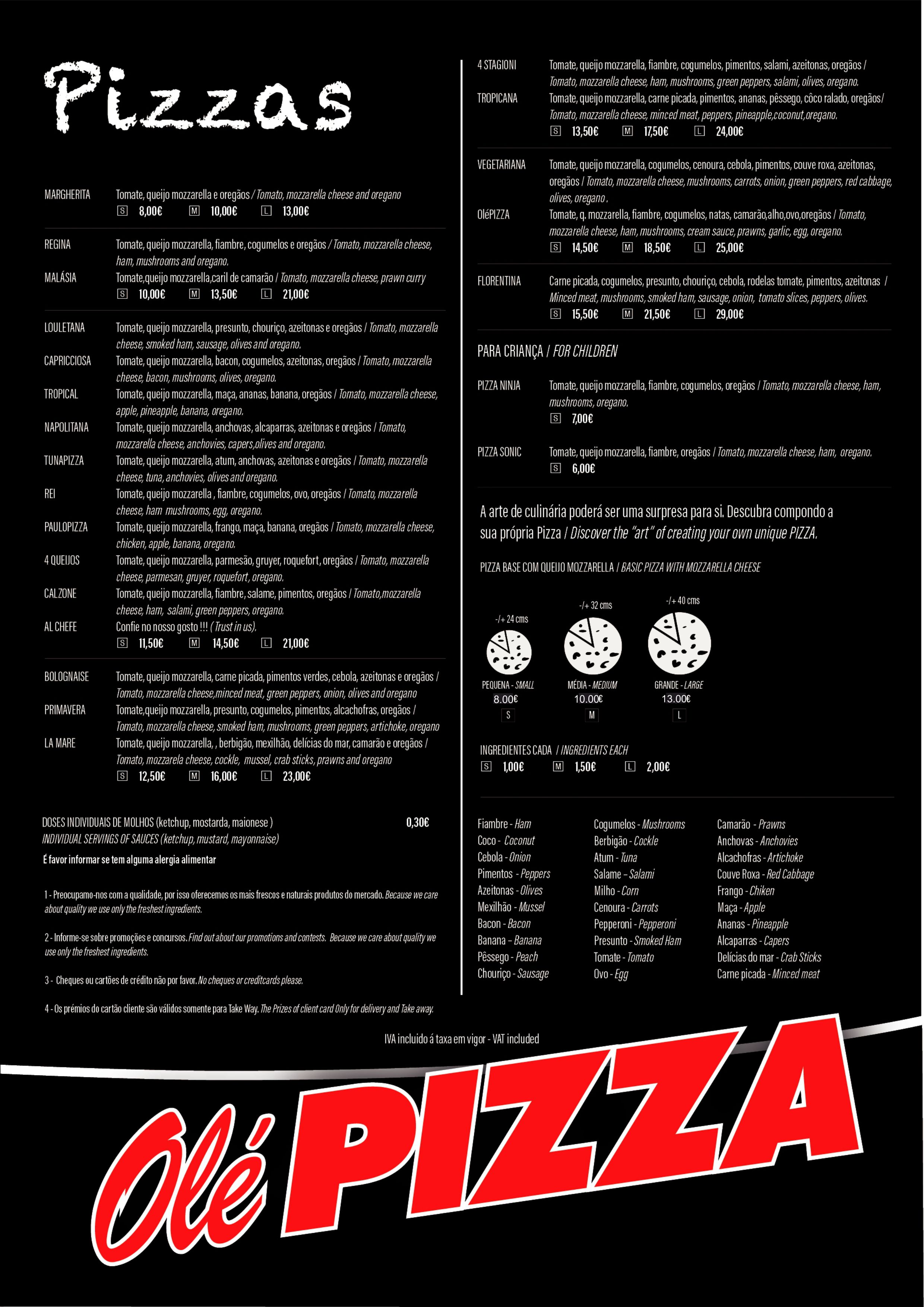 Menu OLÉ PIZZA página 3