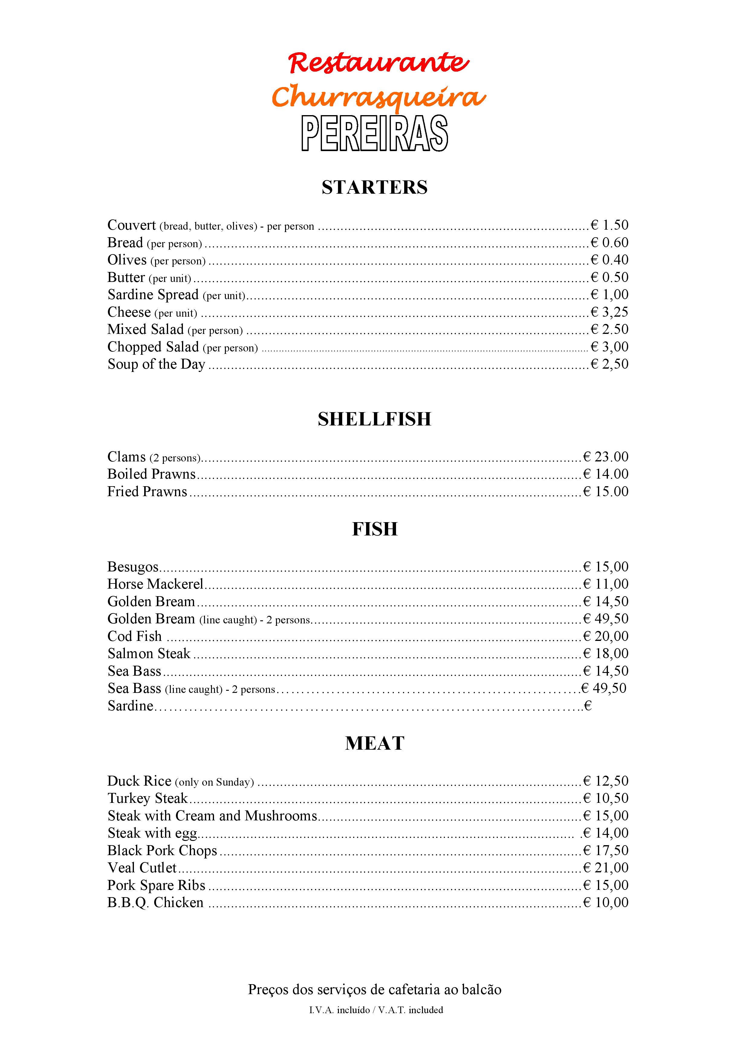 Menu RESTAURANTE PEREIRAS página 2