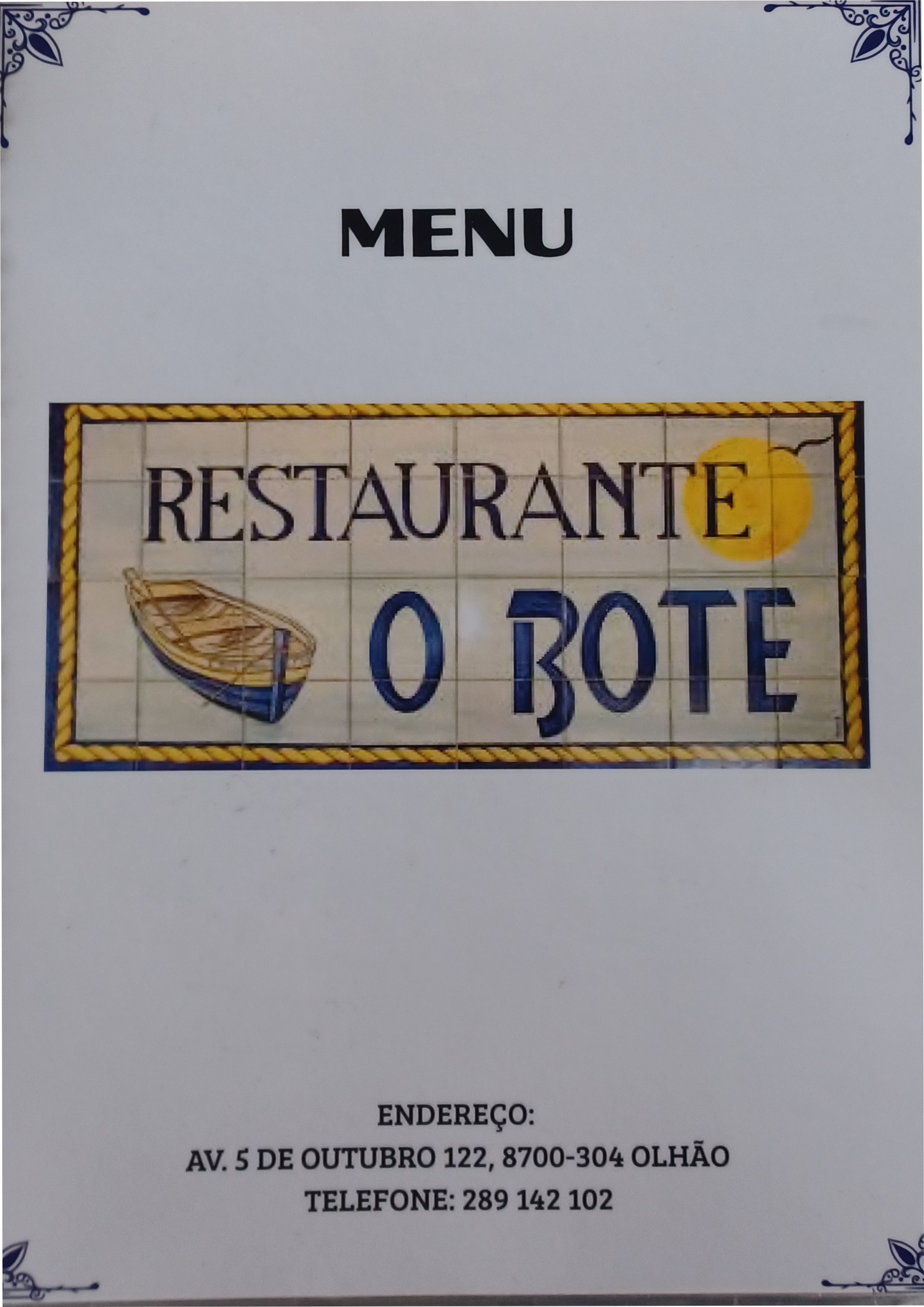 Menu RESTAURANTE O BOTE página 1