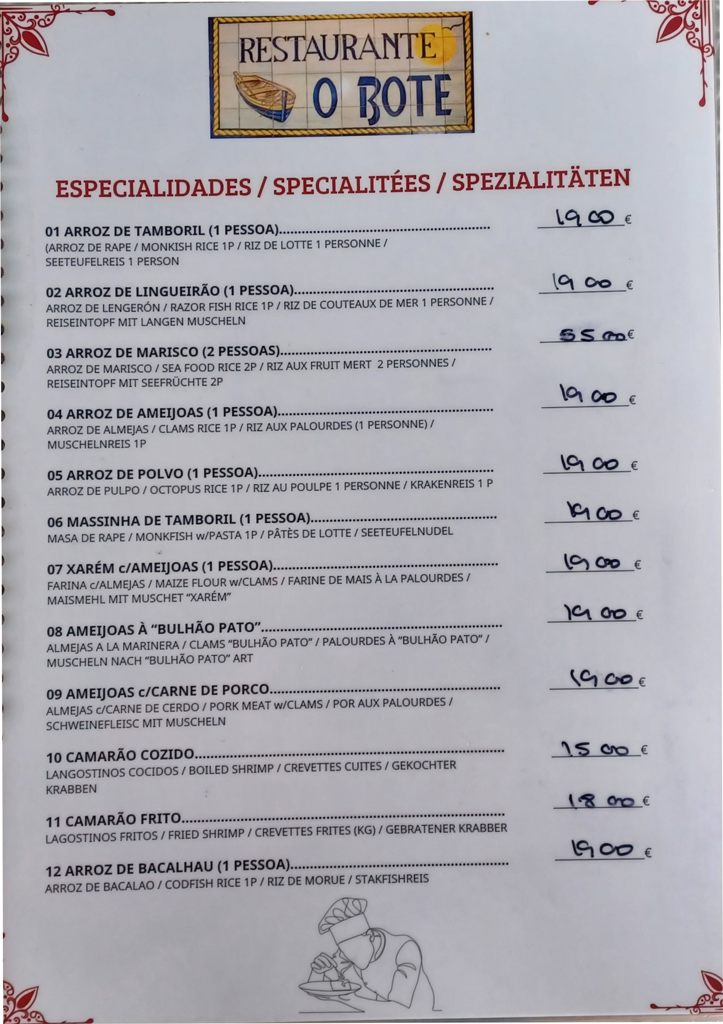 Menu RESTAURANTE O BOTE página 3