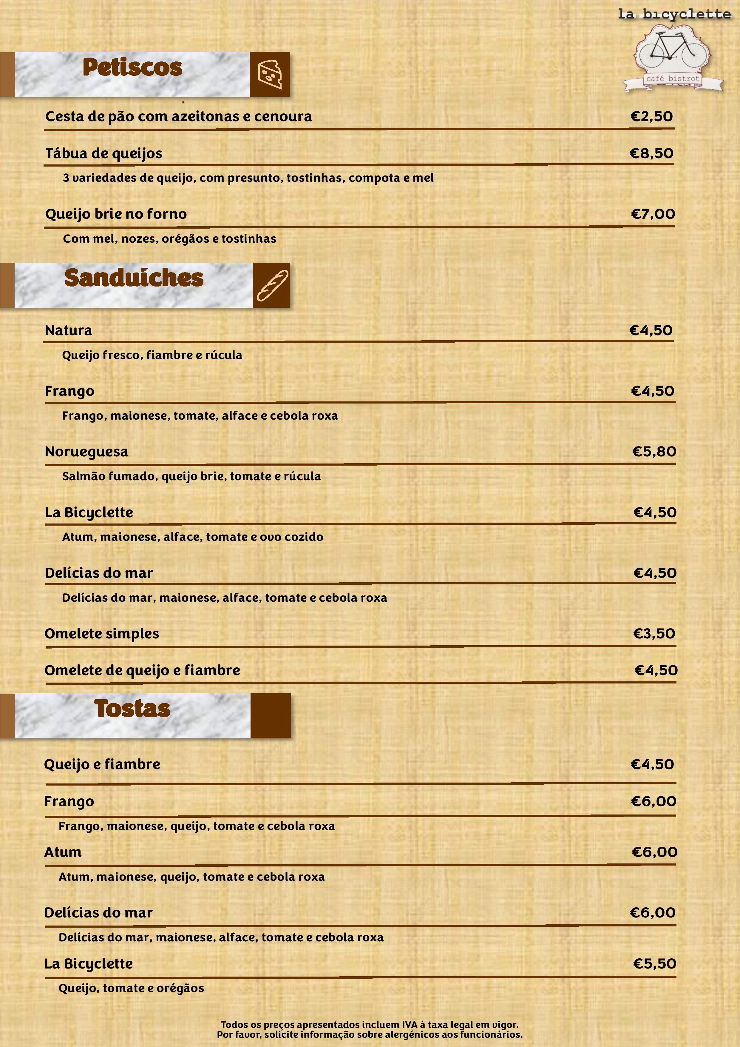Menu LA BICYCLETTE página 4