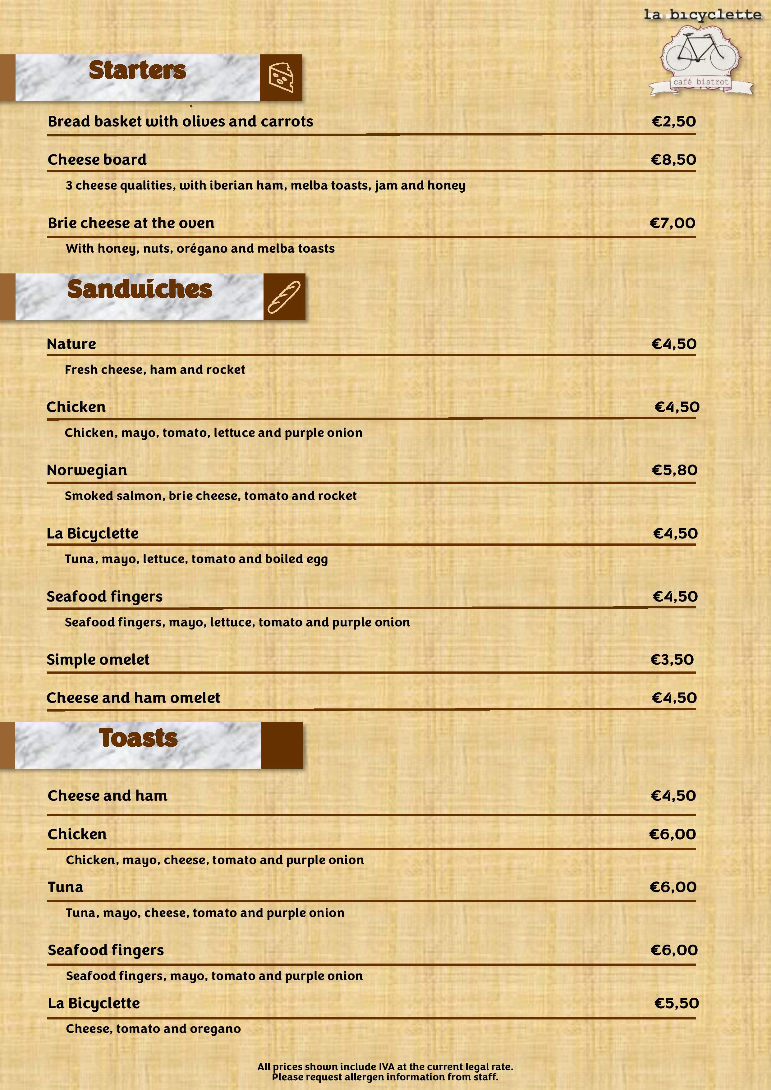 Menu LA BICYCLETTE página 7