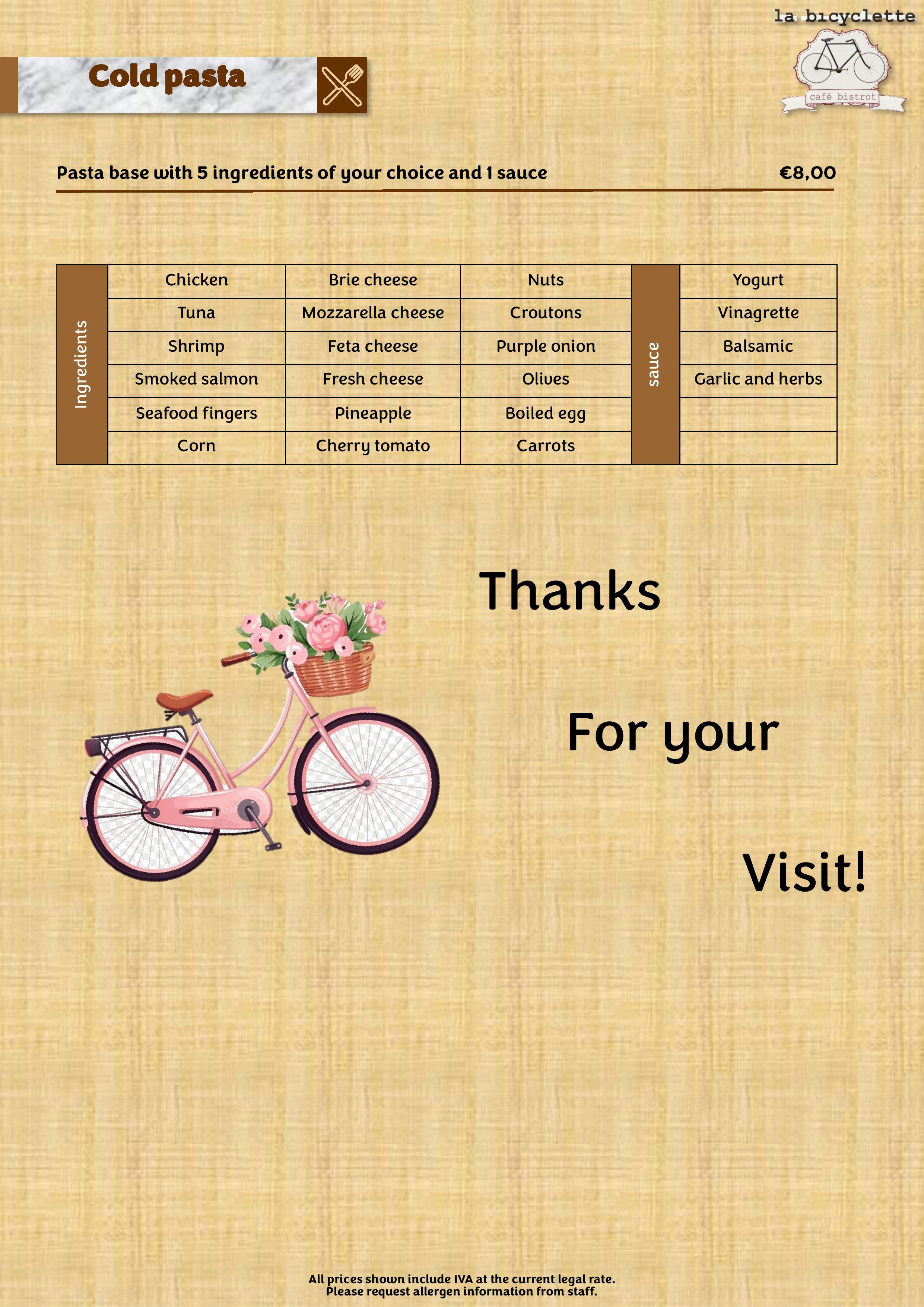 Menu LA BICYCLETTE página 9