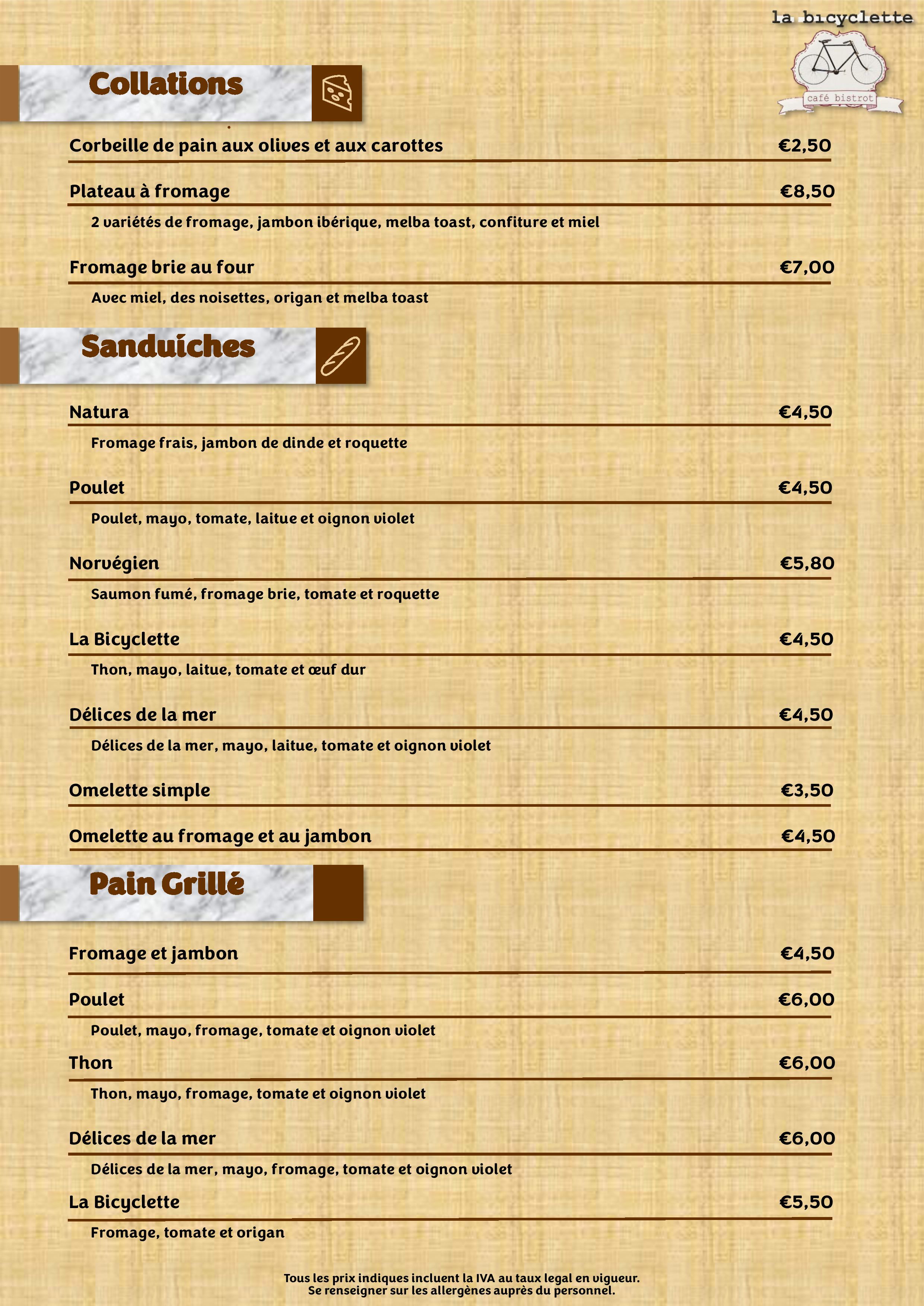 Menu LA BICYCLETTE página 10