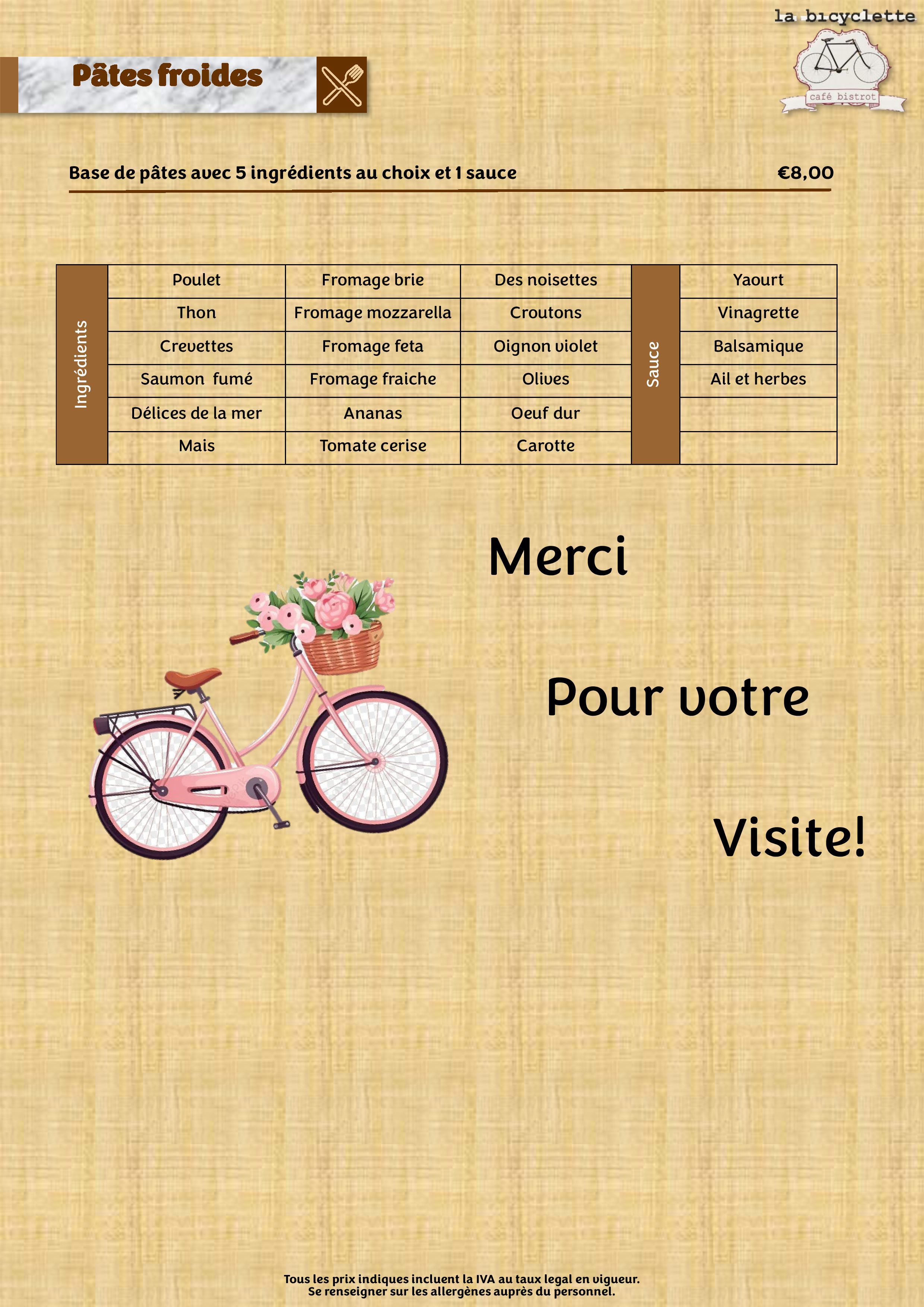 Menu LA BICYCLETTE página 12