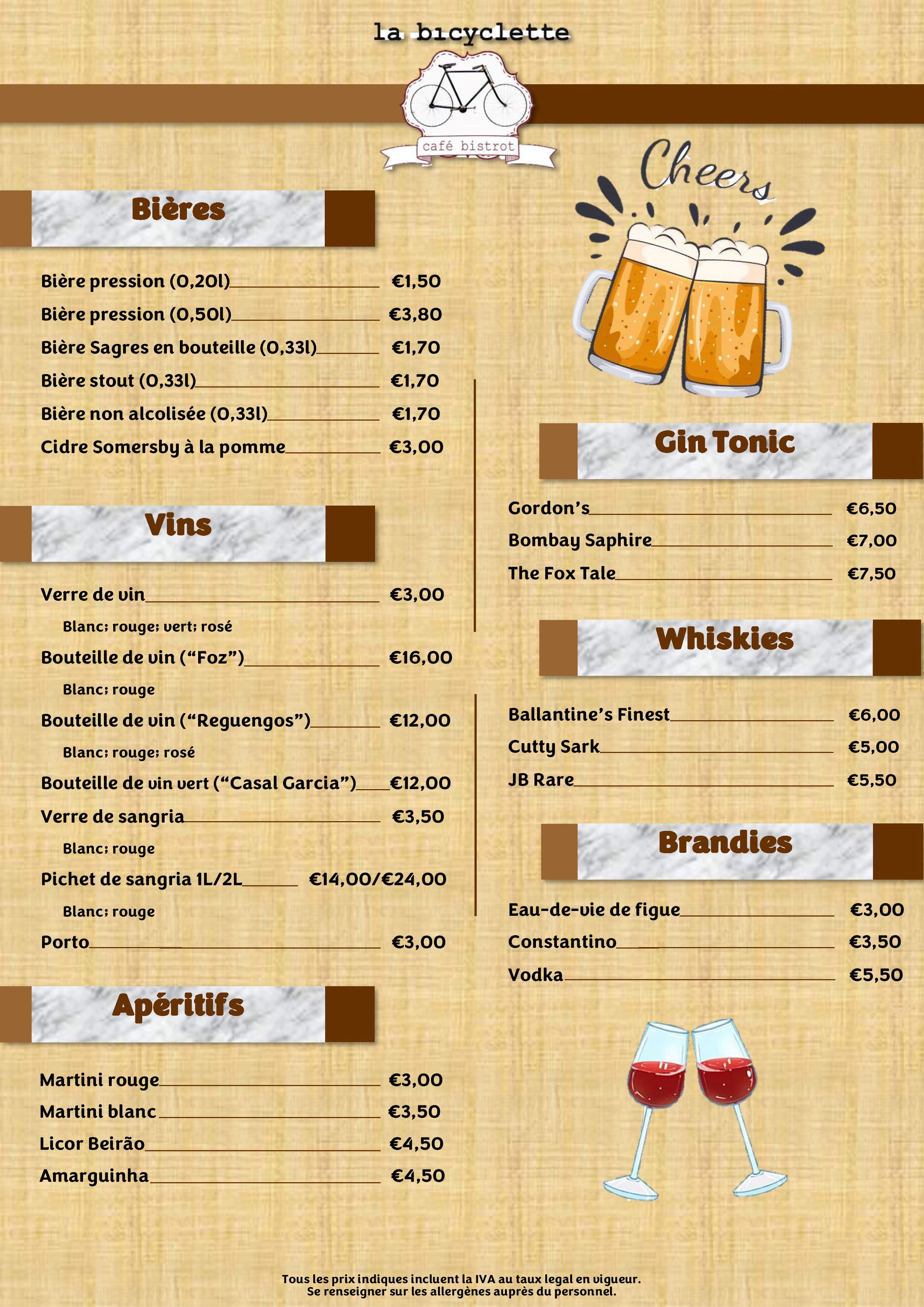 Menu LA BICYCLETTE página 18