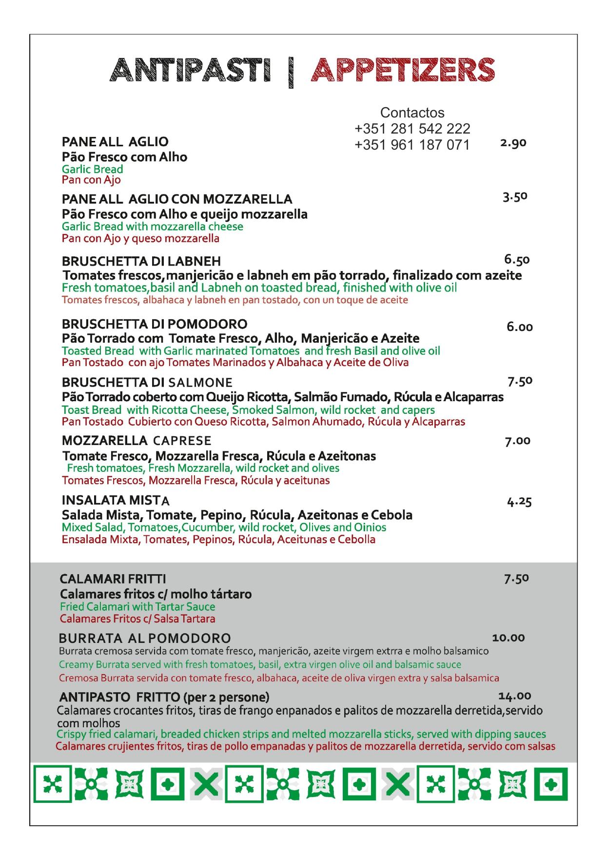 Menu BELLA NAPOLI página 1