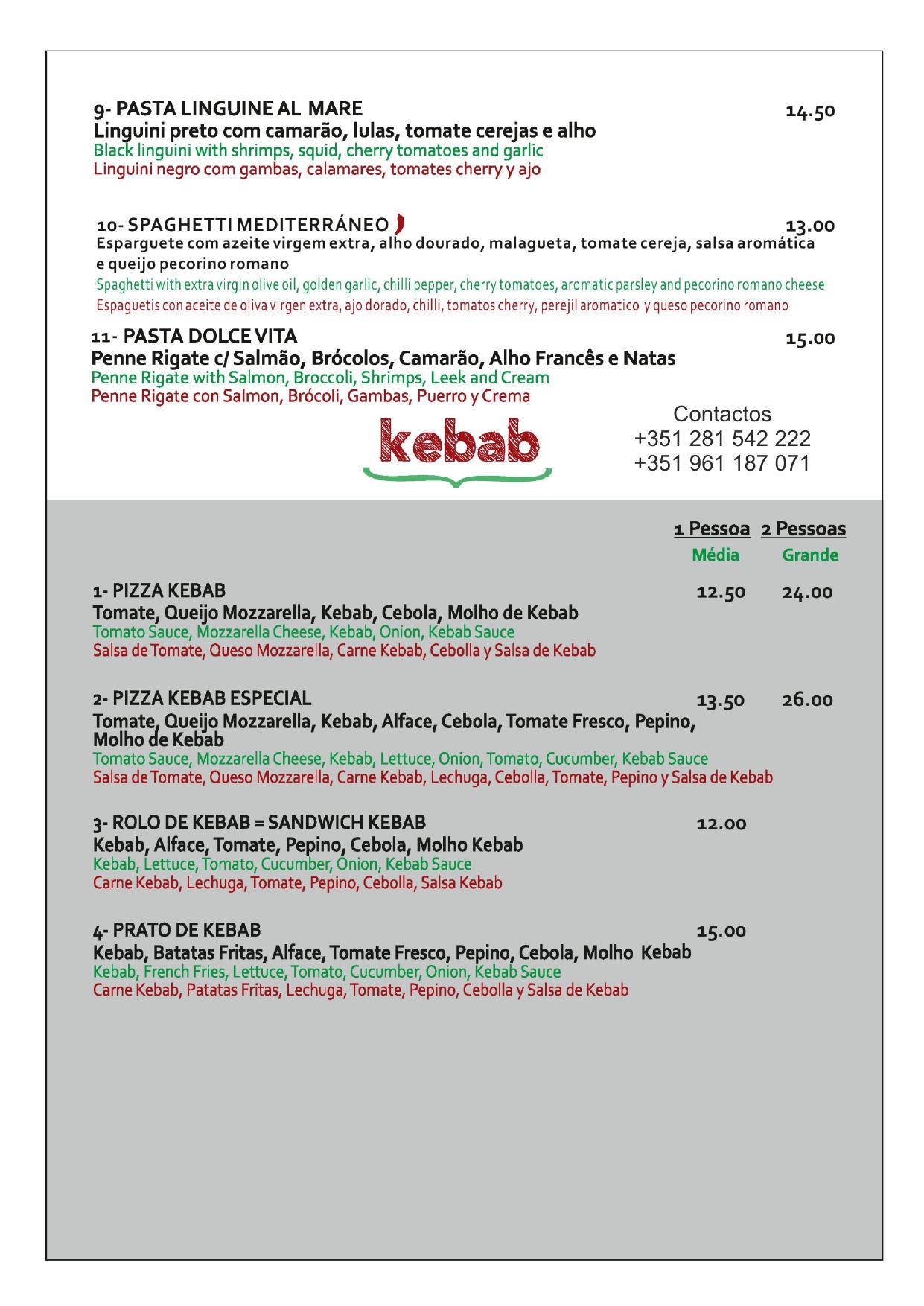 Menu BELLA NAPOLI página 3