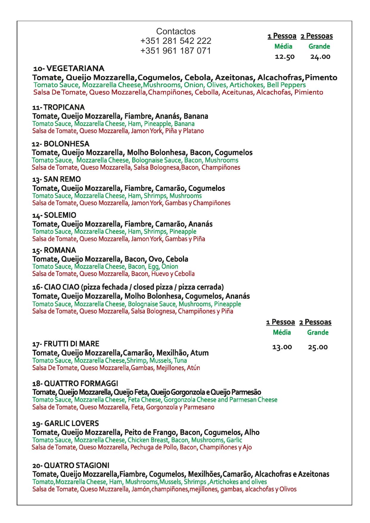 Menu BELLA NAPOLI página 5