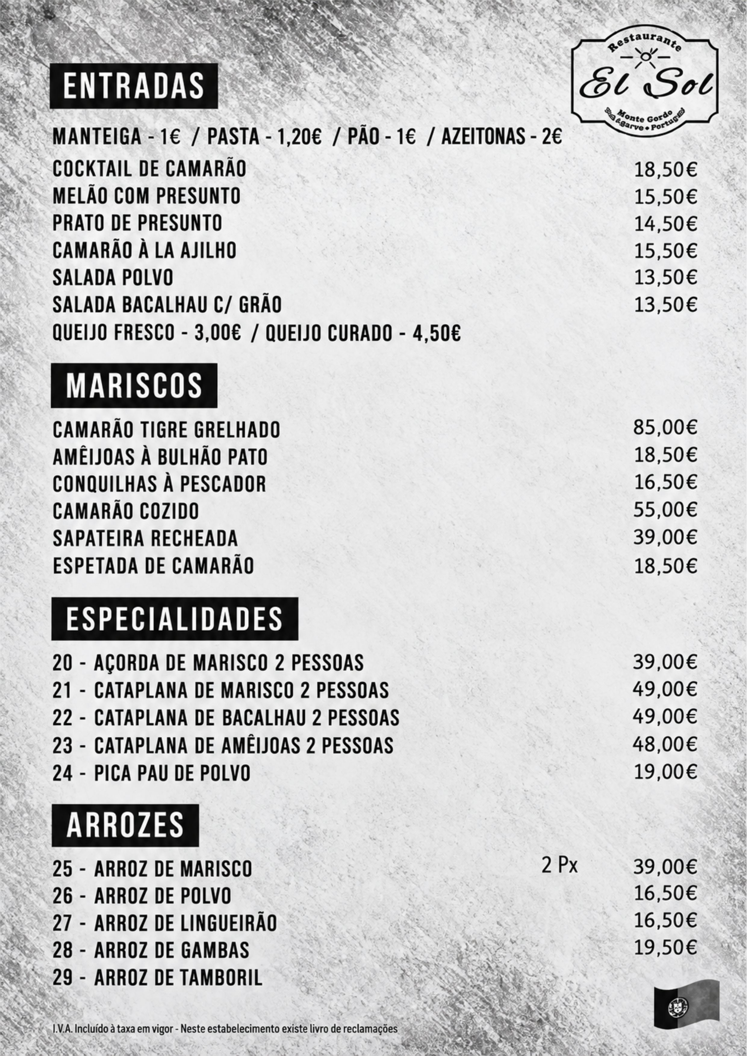 Menu EL SOL página 1