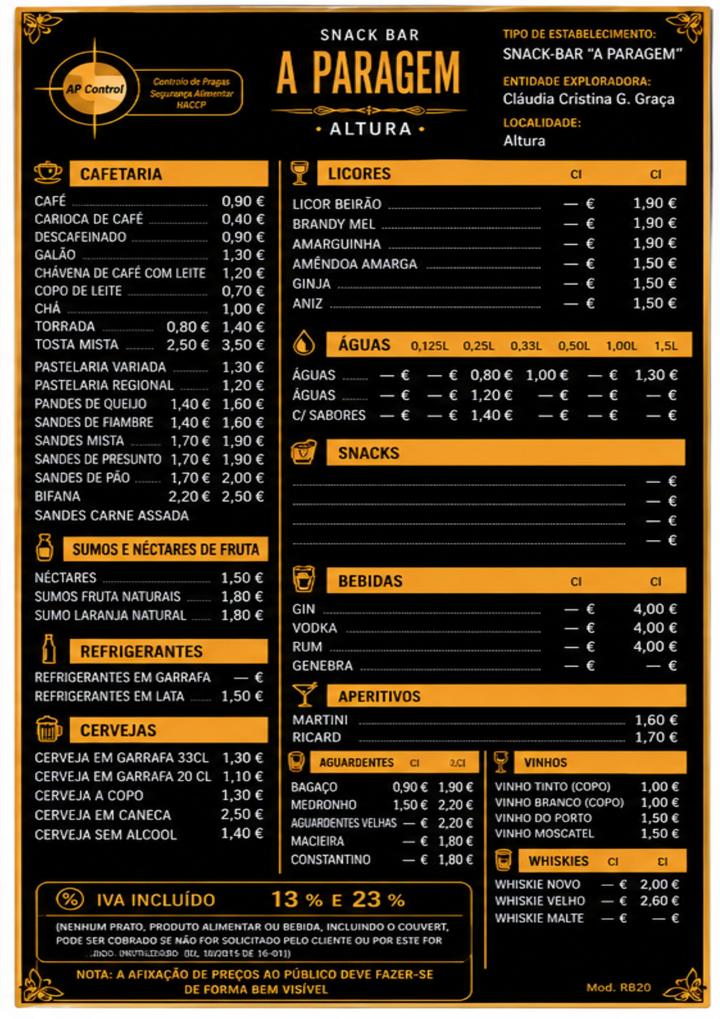 Menu PARAGEM página 3